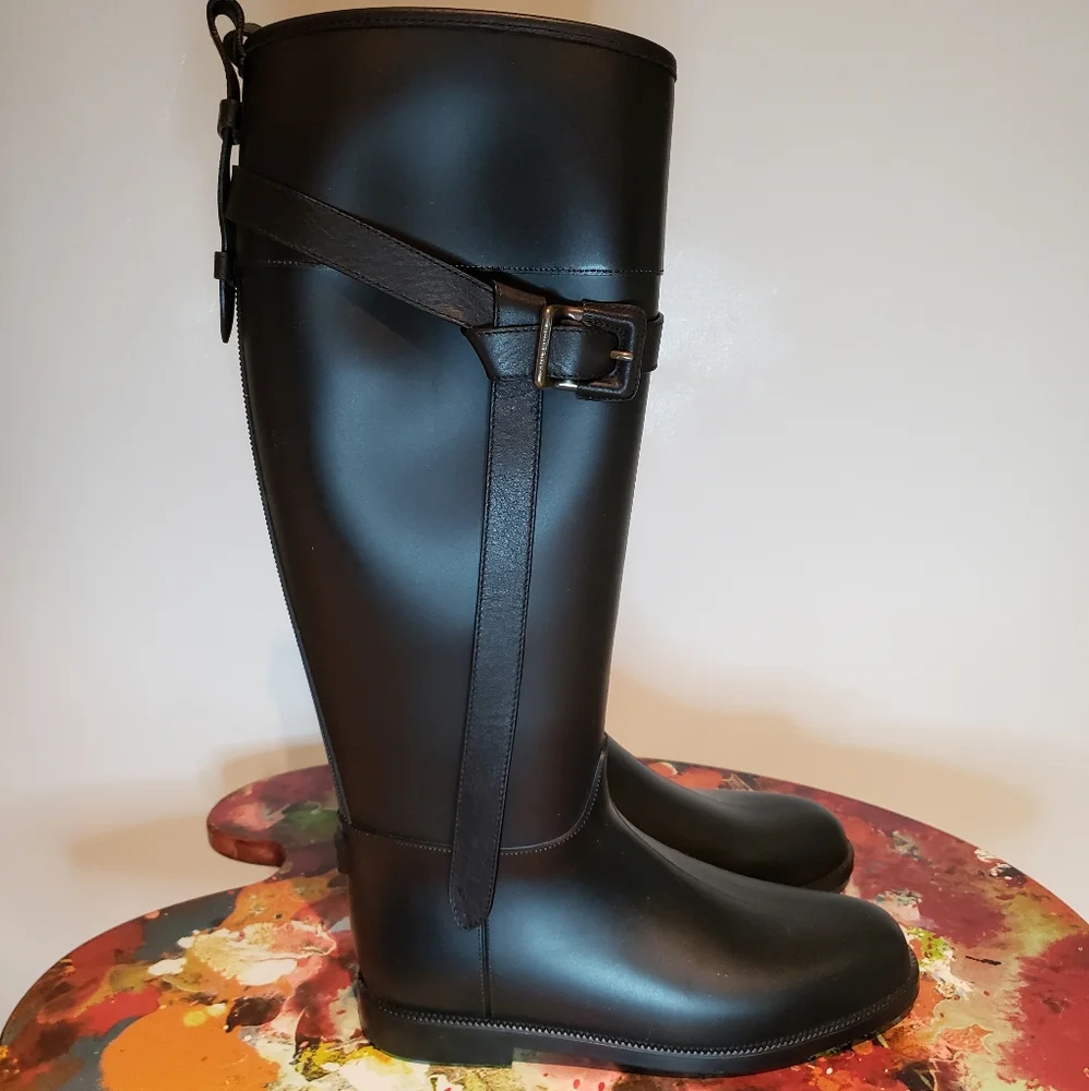 BurberryTall Rain Boots, sz 38, Black - Picture 1 of 4